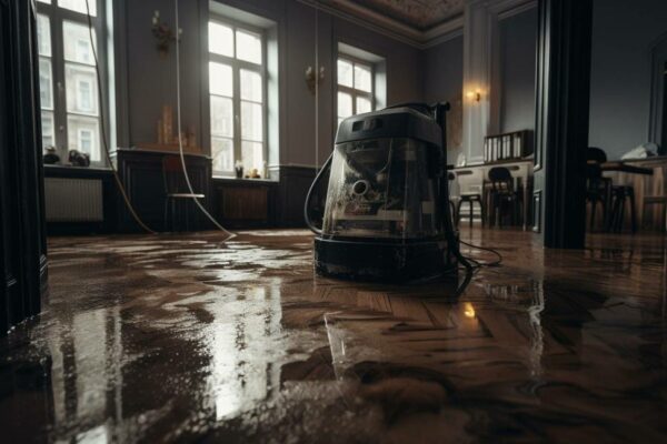 ASL Plumbing technician performing water extraction service in Rancho Santa Margarita home